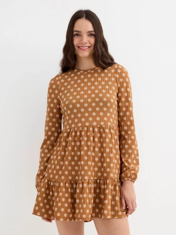 Ribbed daisy print dress