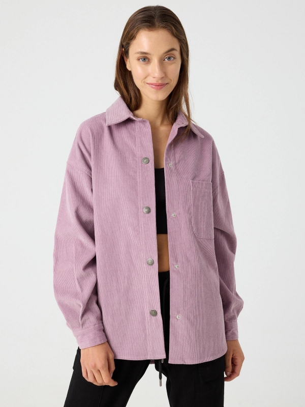 Lilac corduroy overshirt lilac middle front view