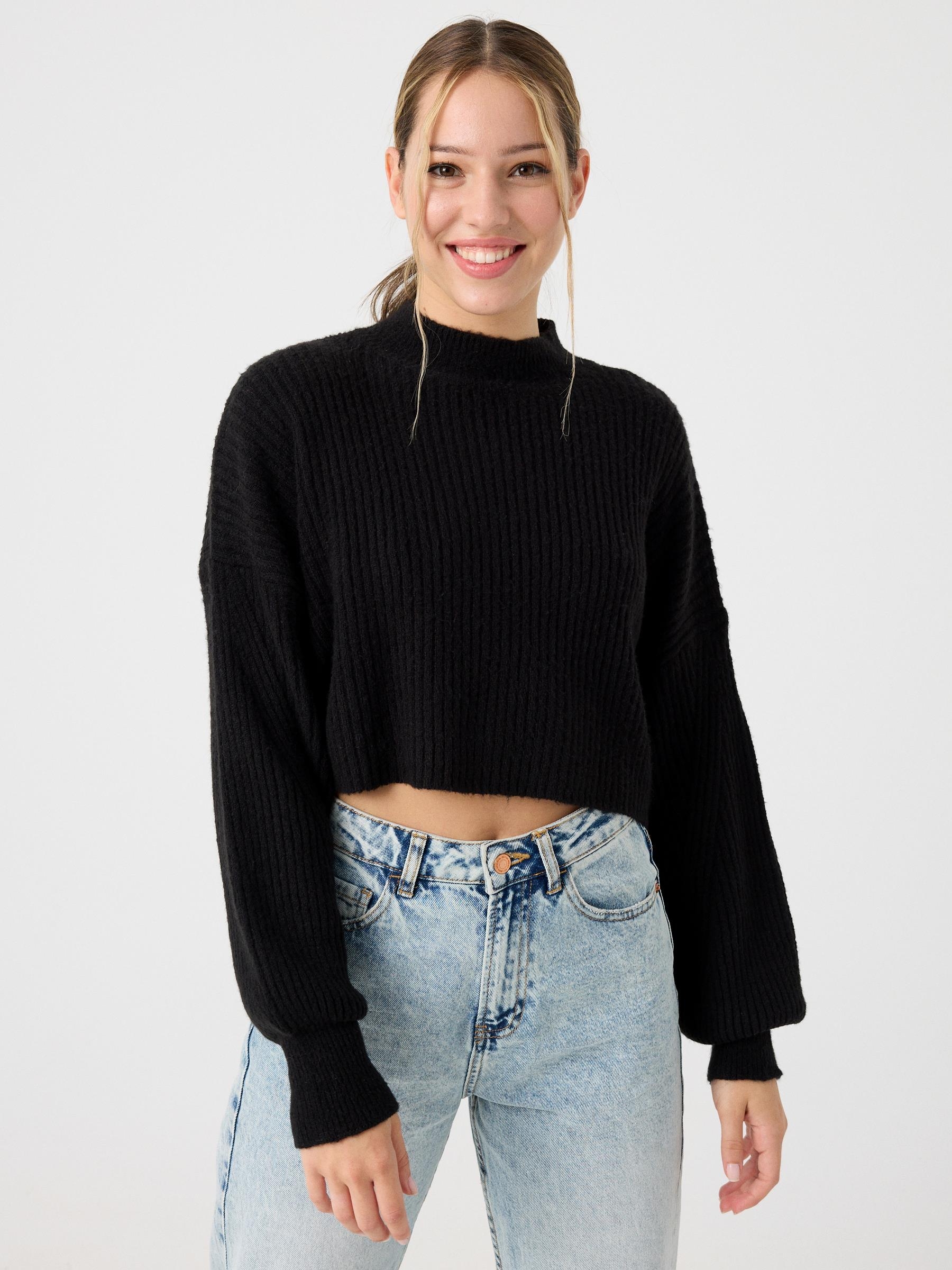 Perkins neck ribbed jumper black middle front view