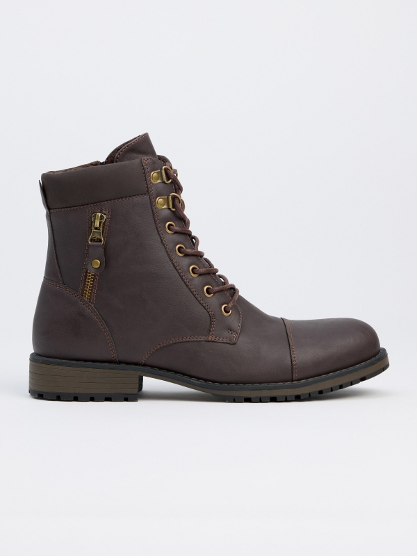 Brown military boot with zipper detail