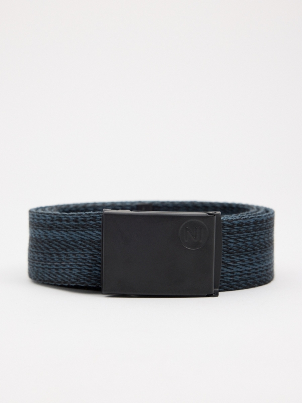 Marbled blue canvas belt indigo rolled view