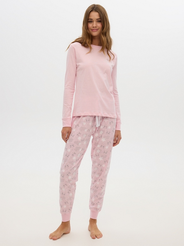 Panda pink pajamas light pink middle front view