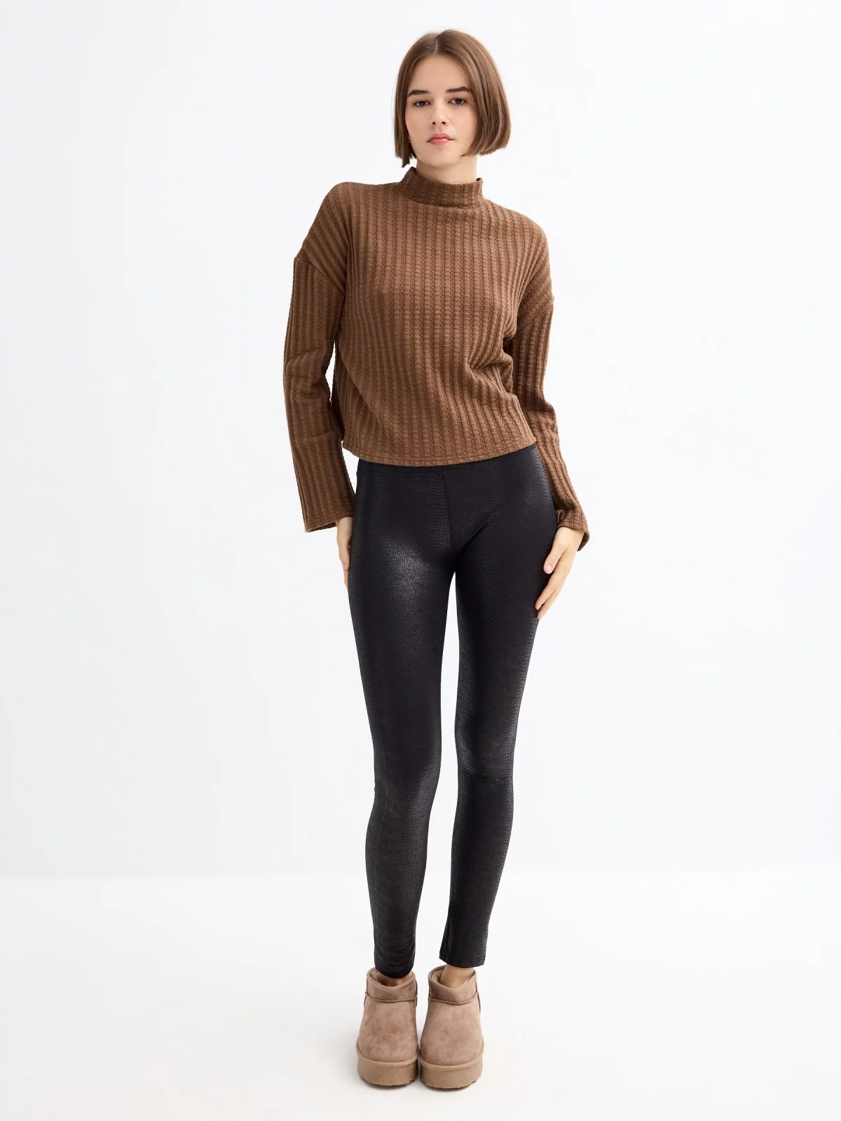 Leggings de efeito pele com estampado animal superskinny preto vista geral frontal