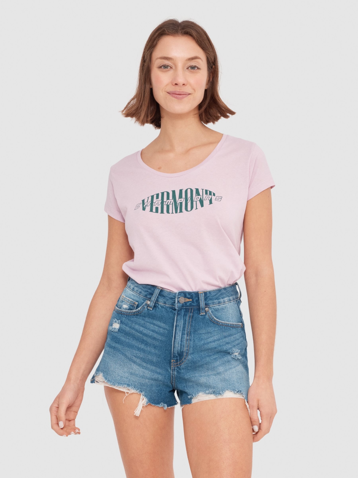 T-shirt crop Vermont cinza escuro vista meia frontal