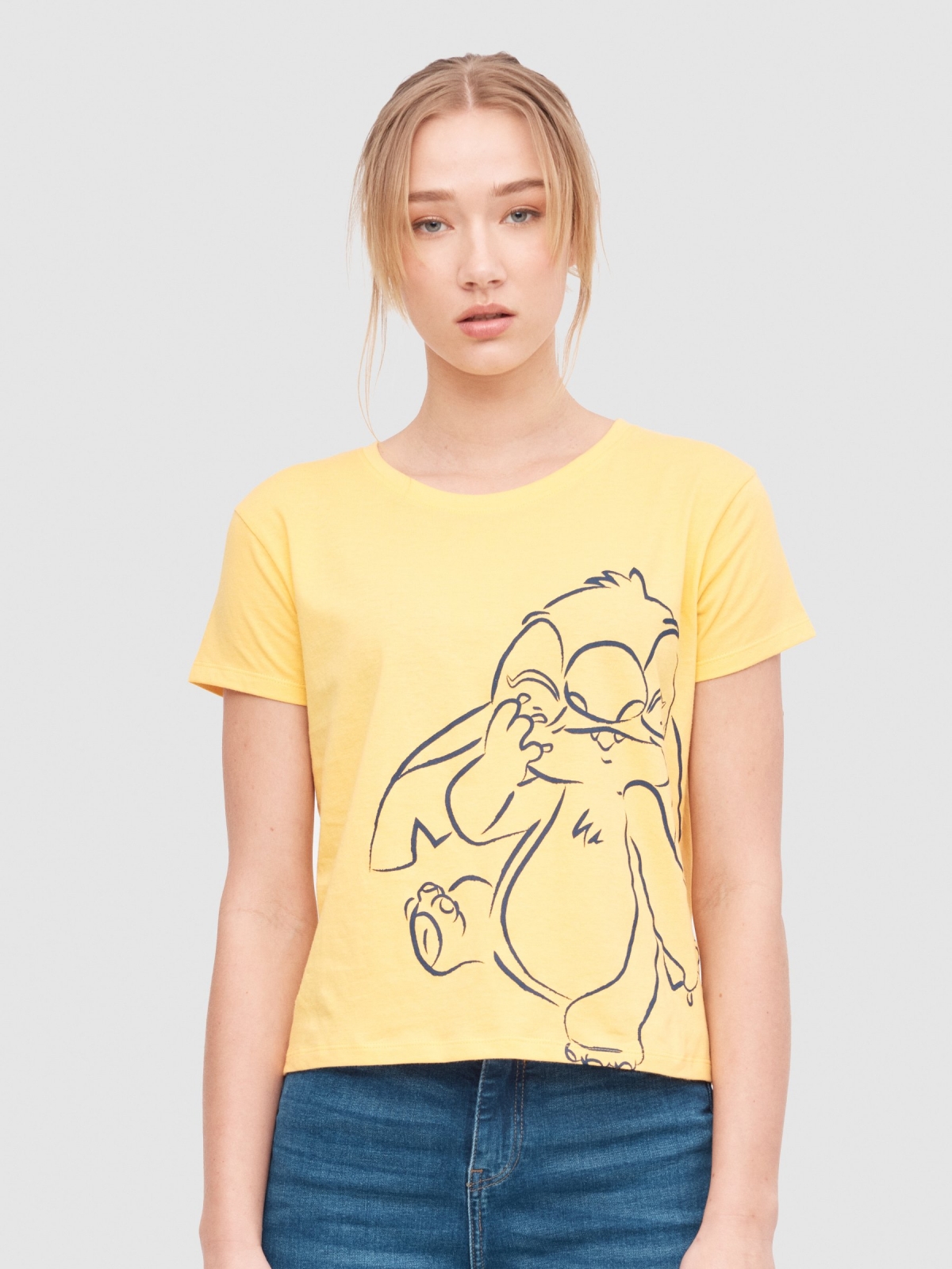 Licensed Stitch T-shirt yellow middle front view