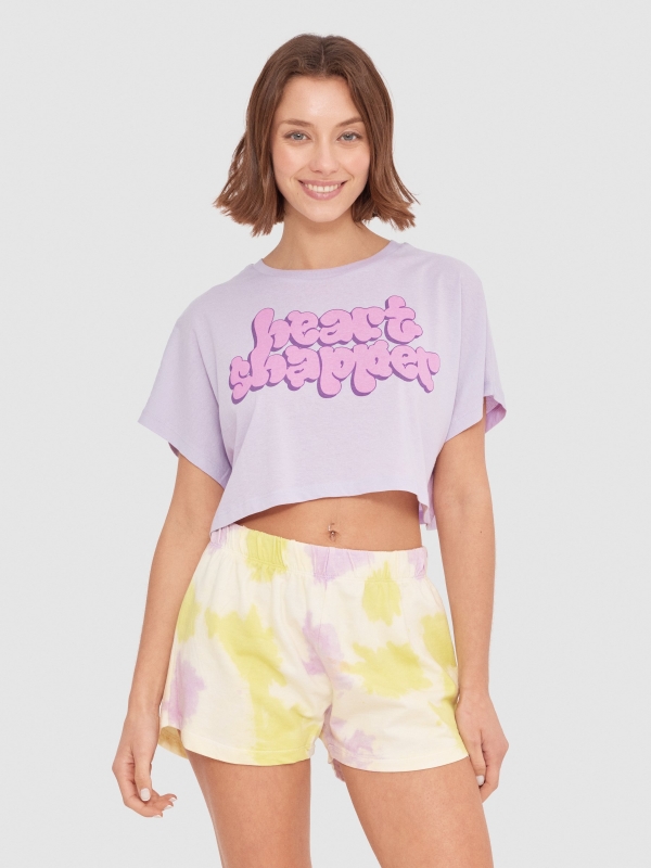 Camiseta crop Heart Shapper morado vista media frontal