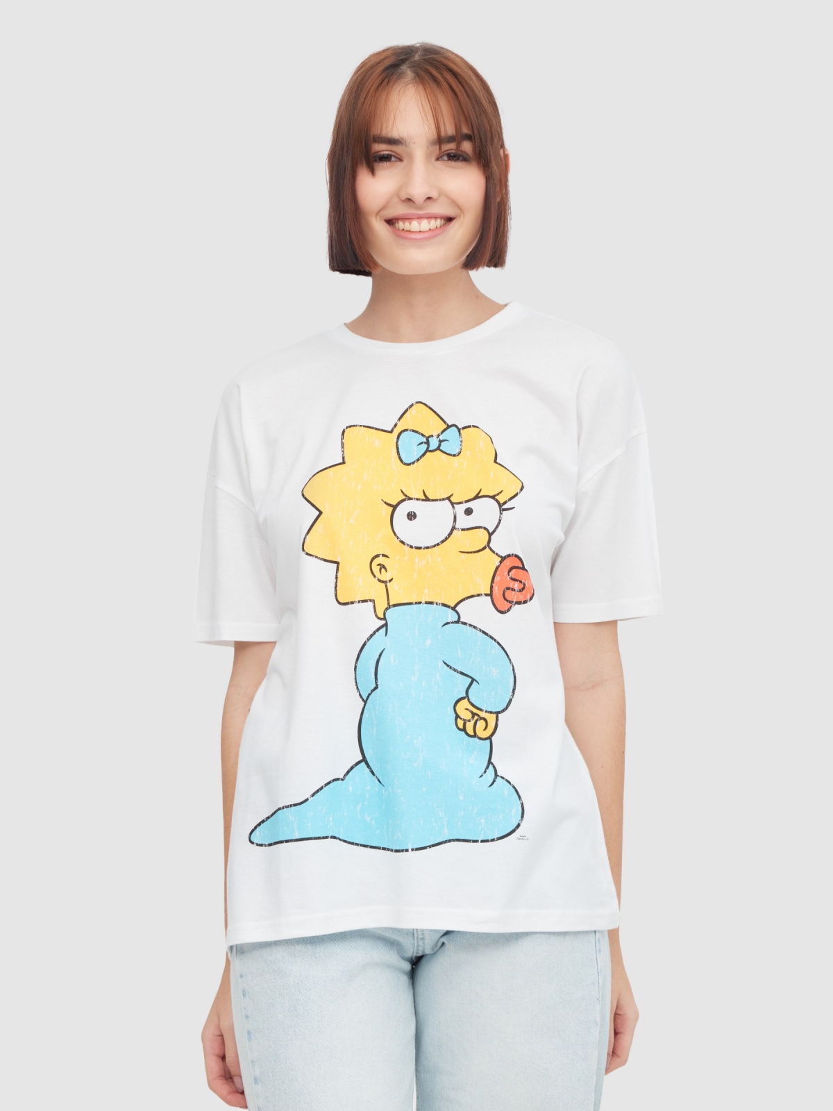 Camiseta oversize Maggie Simpson blanco vista media frontal