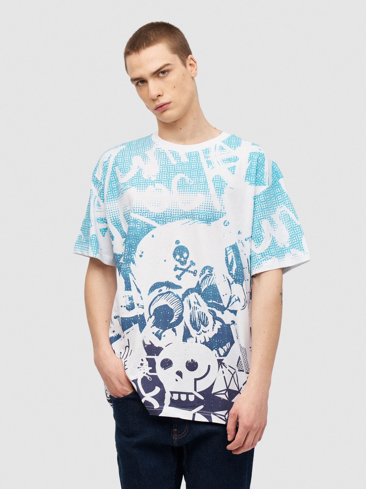 Skulls graffiti t-shirt white middle front view