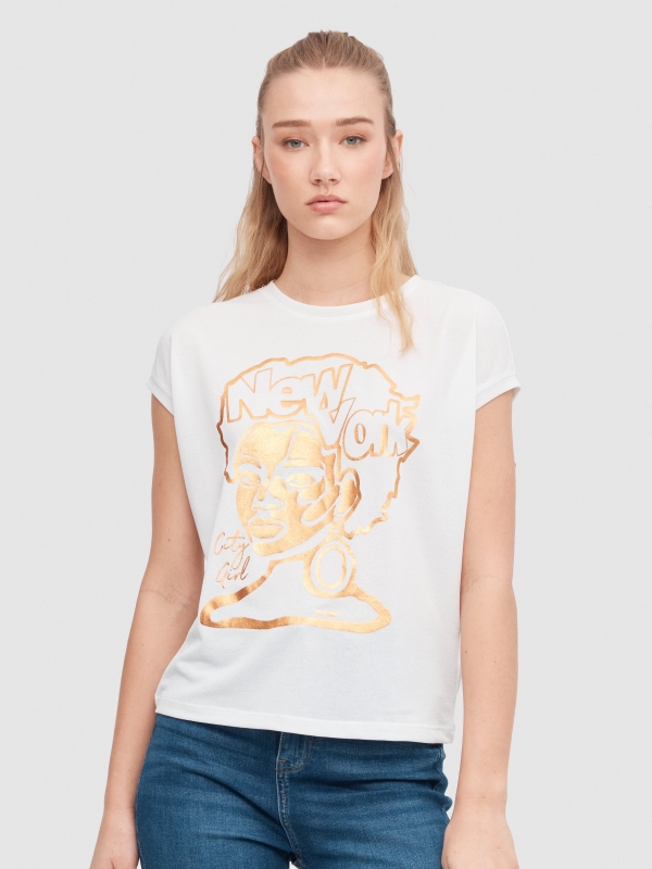 T-shirt City Girl off white vista meia frontal