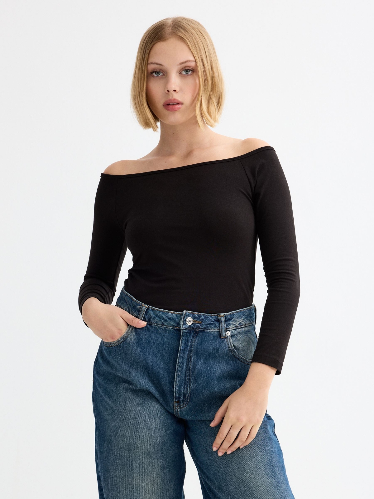 Long sleeve black rib t-shirt