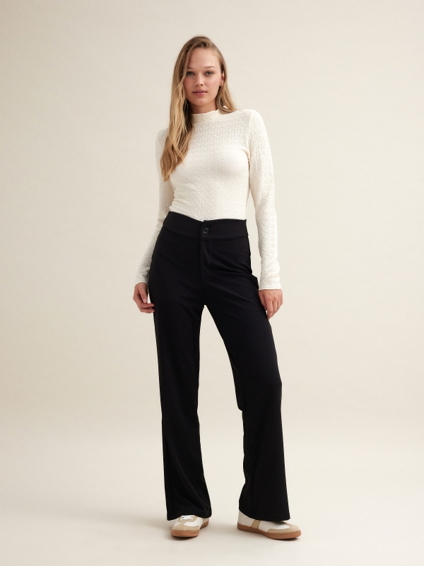 Stretch wide leg trousers black front view