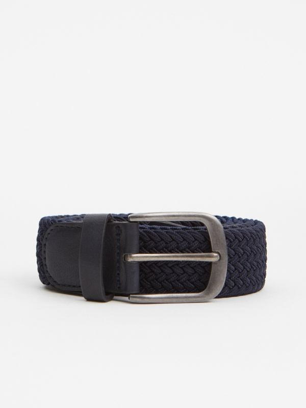 Elastic braided belt dark blue rolled view