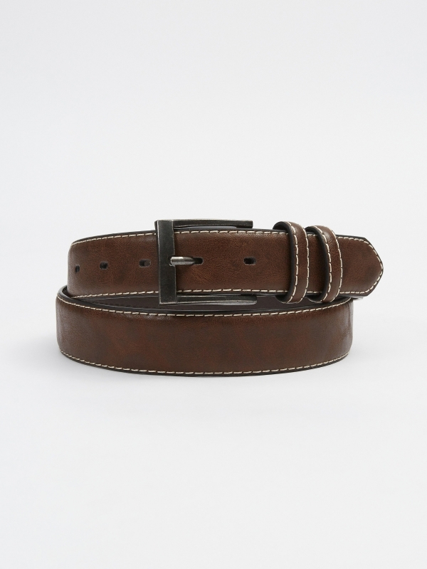 Stitching leather effect belt black