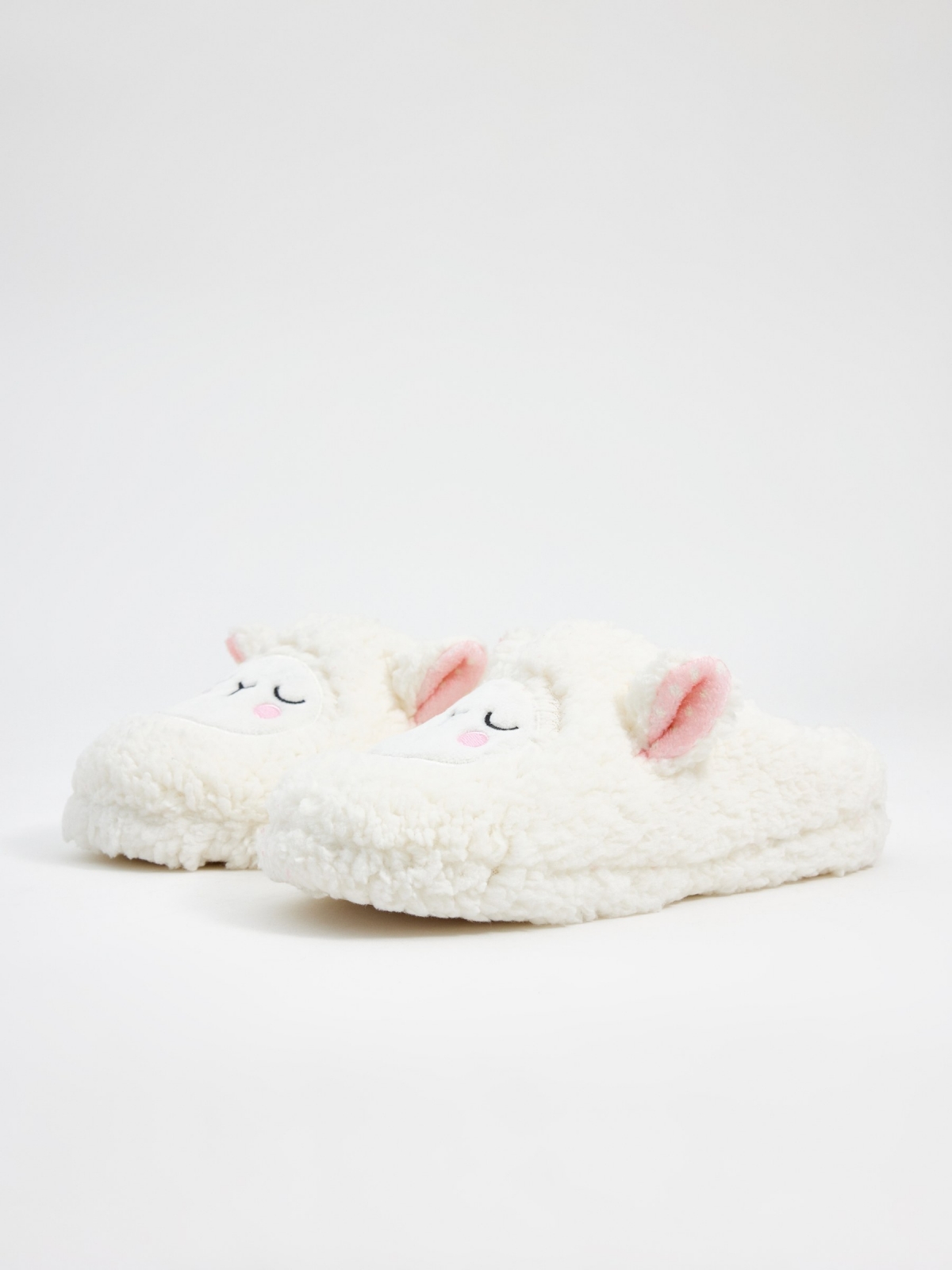 Pantufas de ovelha off white vista meia traseira