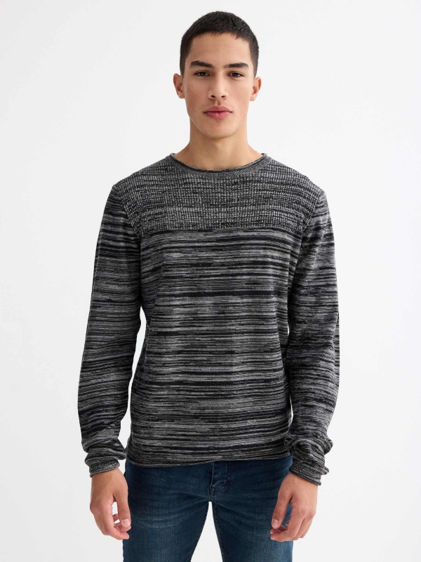 Combined ribbed sweater dark grey middle front view