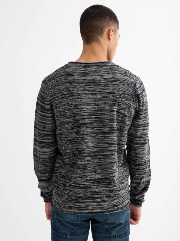 Combined ribbed sweater dark grey middle back view