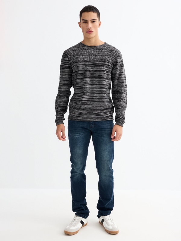 Combined ribbed sweater dark grey general front view
