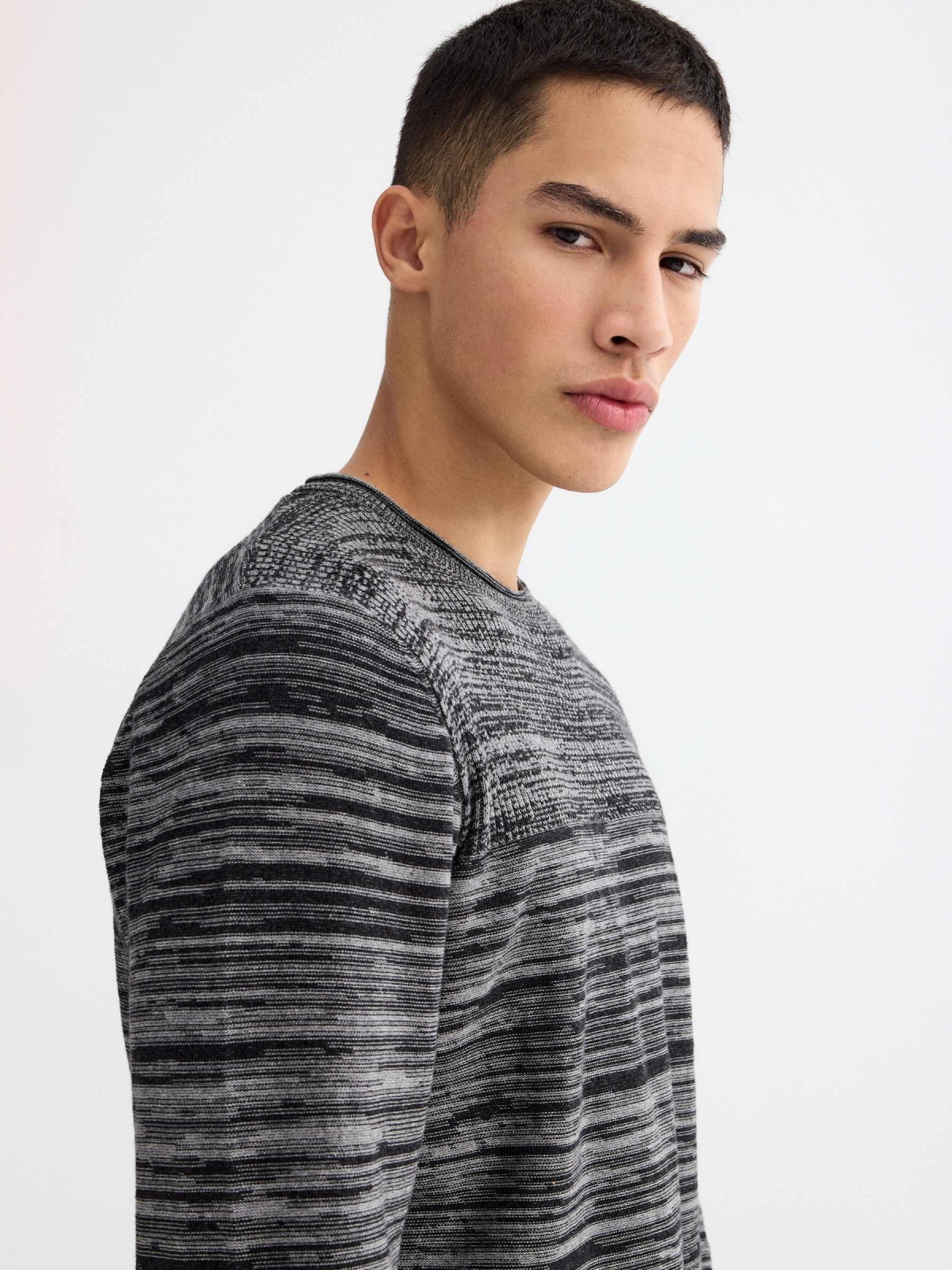 Combined ribbed sweater dark grey detail view