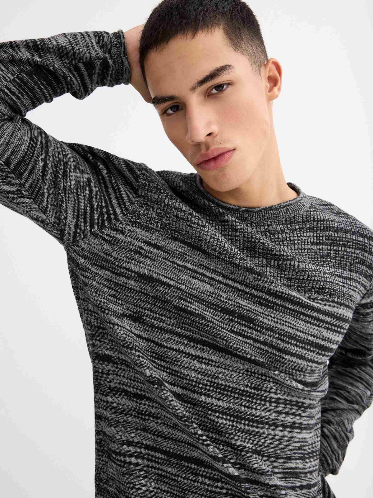 Combined ribbed sweater dark grey detail view