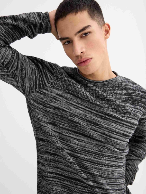 Combined ribbed sweater dark grey detail view