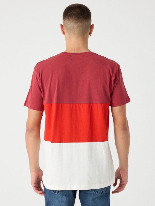 Camiseta color block print texto granate vista media trasera