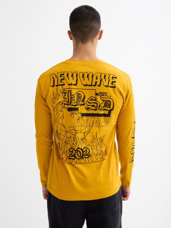 Printed T-shirt ochre middle back view