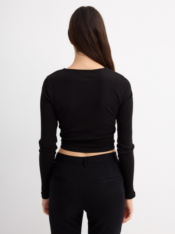 Rib cut out t-shirt black middle back view