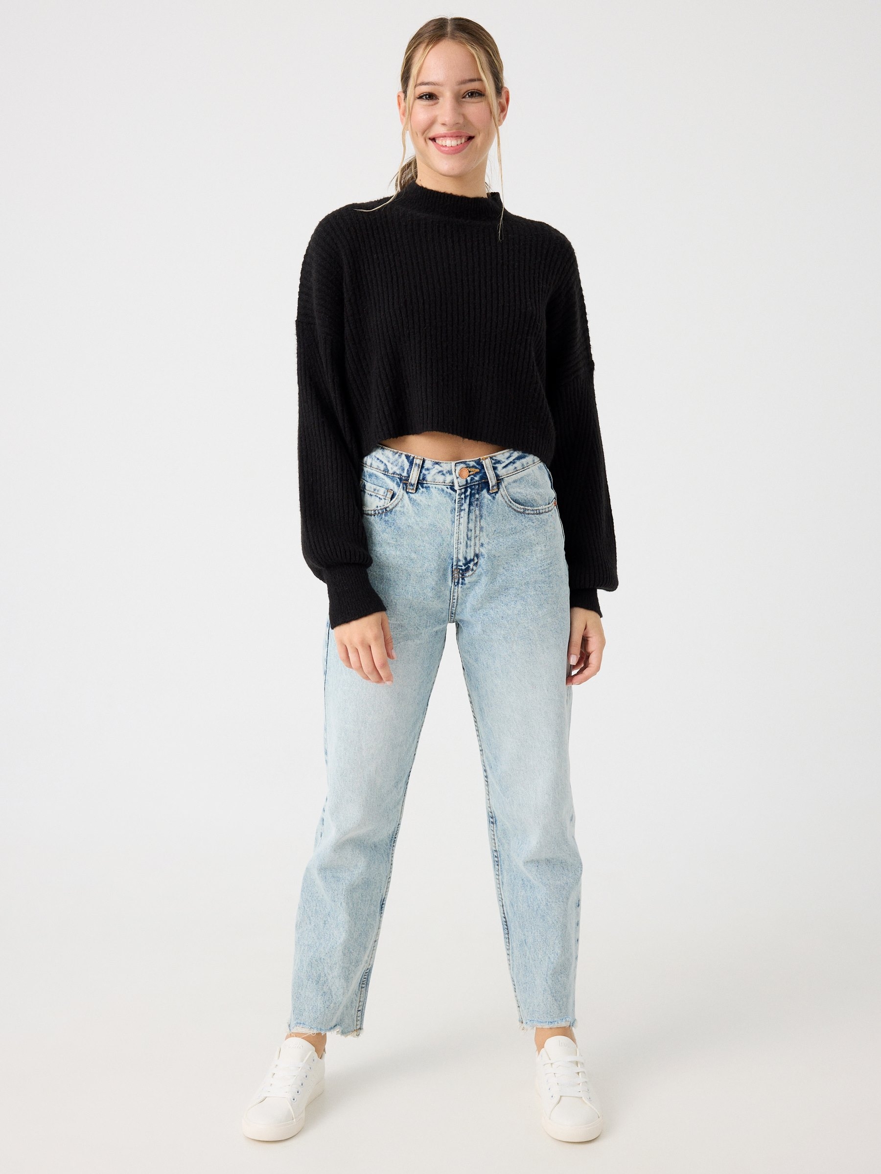 Perkins neck ribbed jumper black middle front view