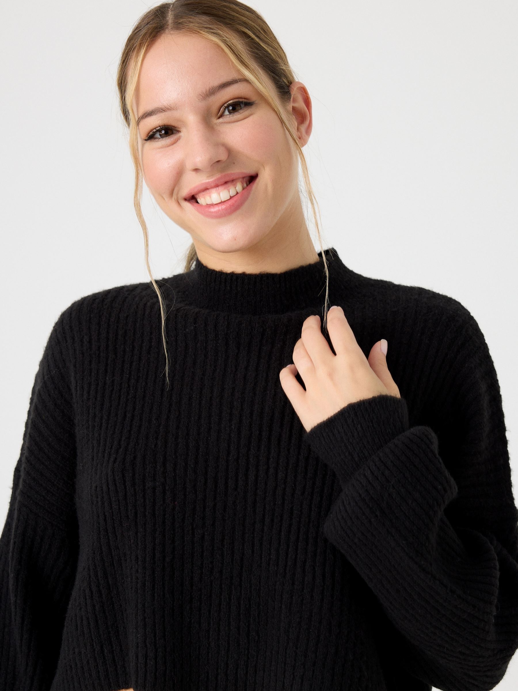 Perkins neck ribbed jumper black middle front view