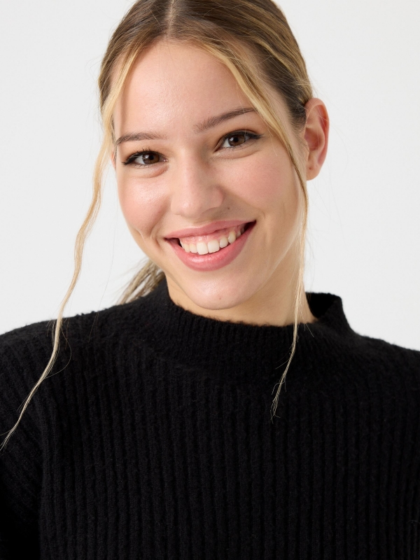 Perkins neck ribbed jumper black detail view