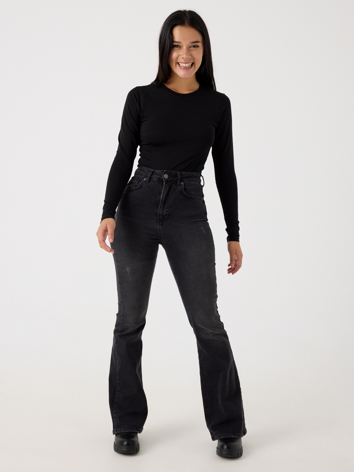 Basic long-sleeve bodysuit black front view