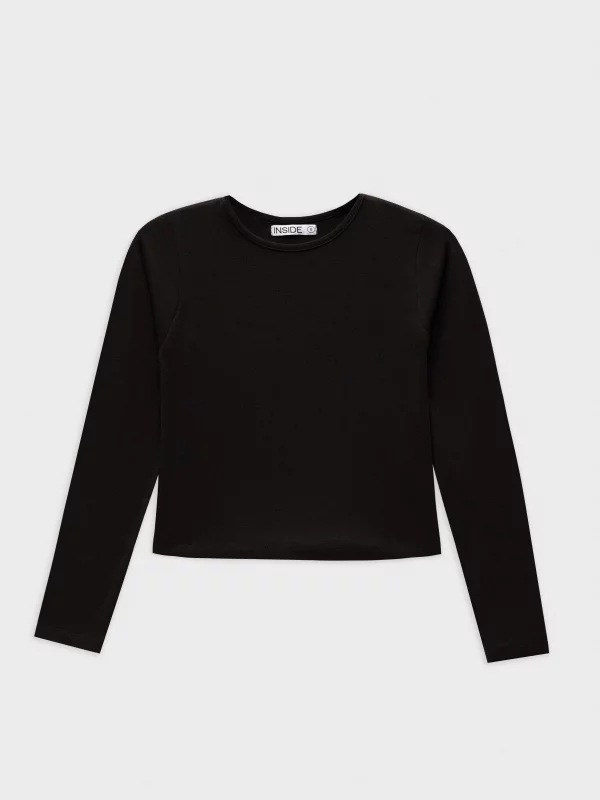  Camiseta cropped negra manga larga negro vista frontal