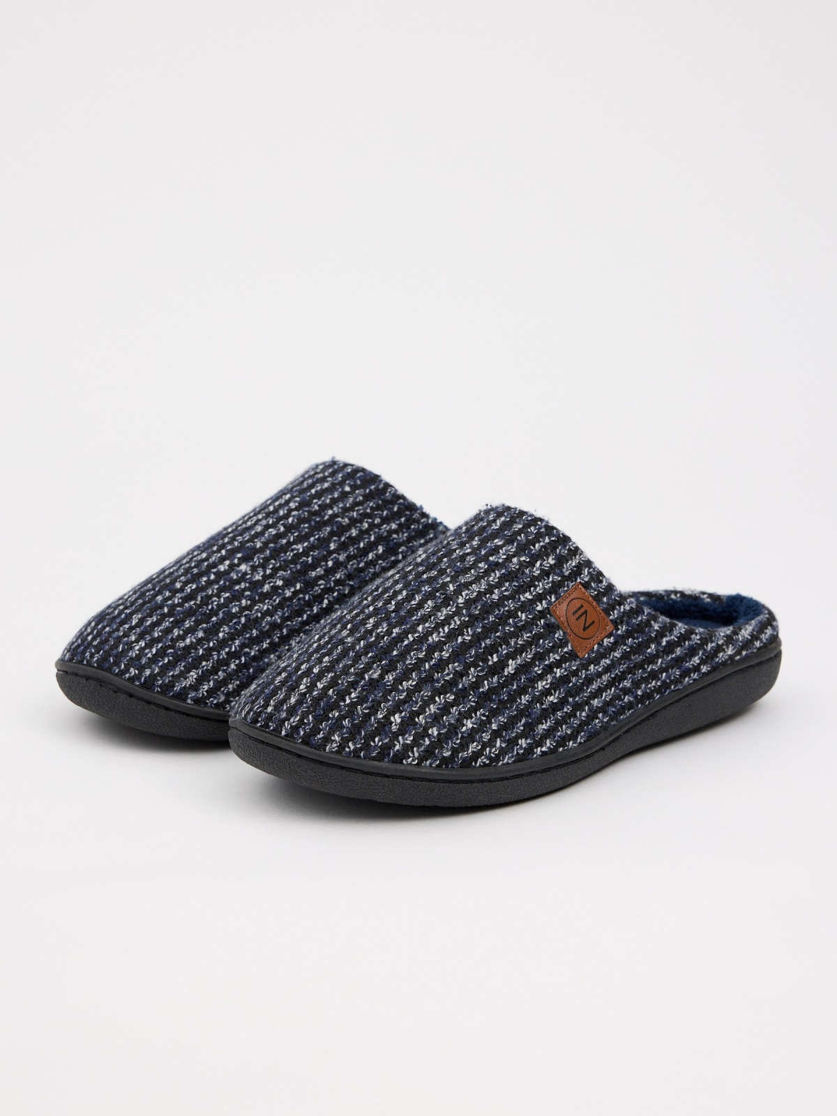 Marbled knit slippers navy middle back view