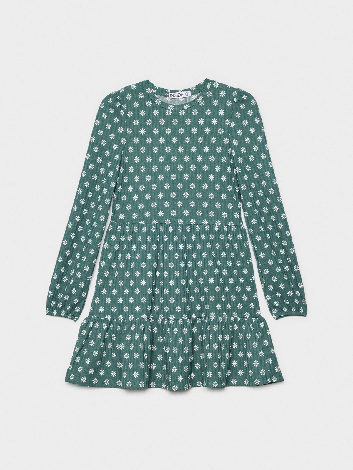  Vestido canalé print margaritas verde oscuro
