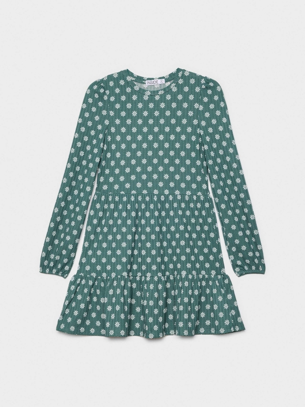  Vestido canalé print margaritas verde oscuro