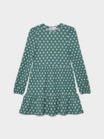 %Pto% Vestido canelado com estampa de margaridas verde escuro