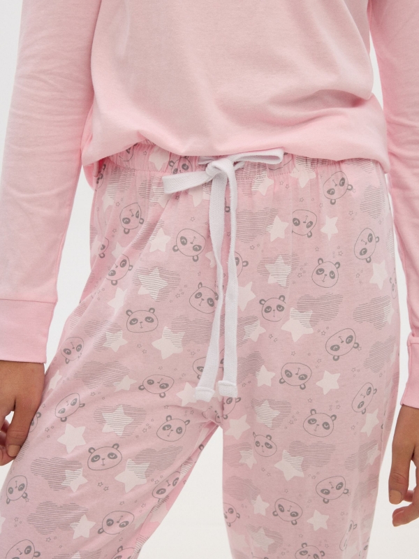 Panda pijama rosa rosa claro vista detalhe