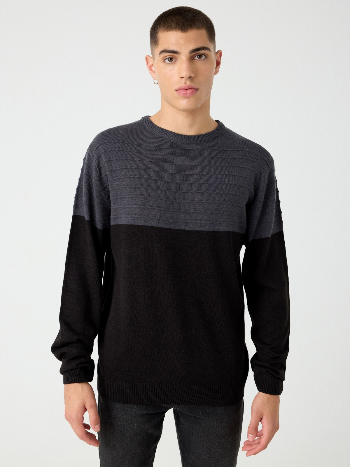 Combined knitted sweater dark grey middle front view