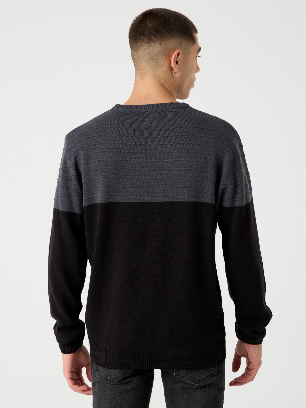 Jersey punto combinado gris oscuro vista media trasera