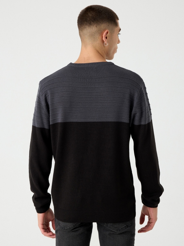 Jersey punto combinado gris oscuro vista media trasera
