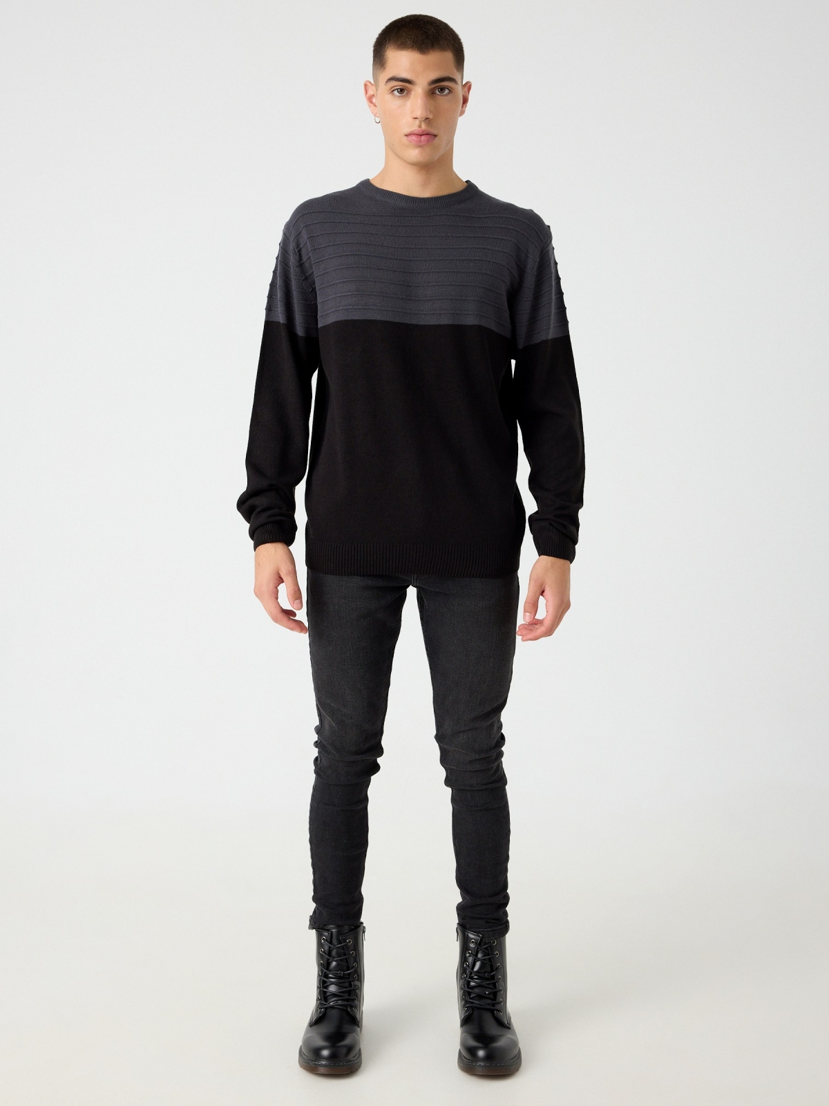 Camisola de malha combinada cinza escuro vista geral frontal