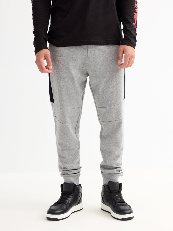 Gray melange joggers melange grey middle front view