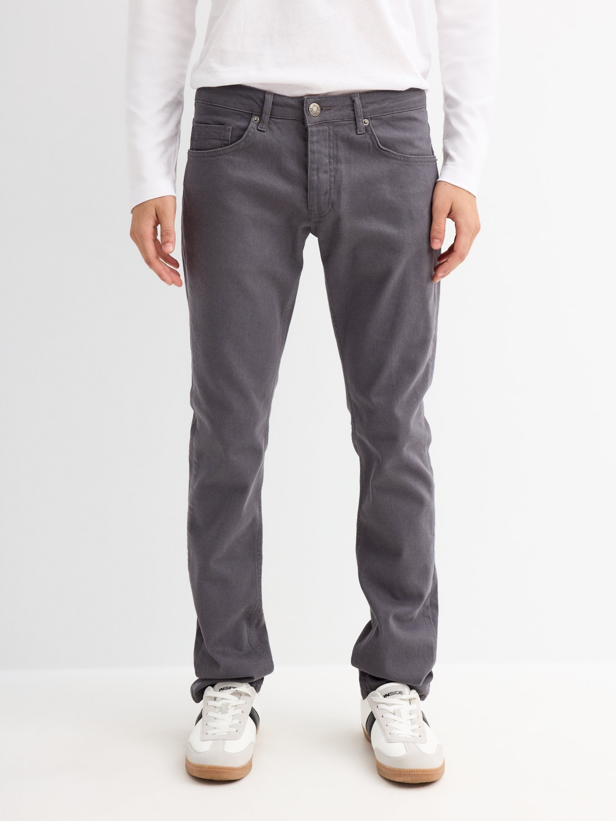 Basic five pocket jeans grey middle front view