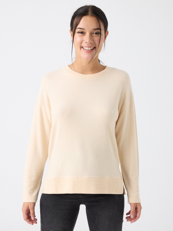 Soft fabric t-shirt sand middle front view