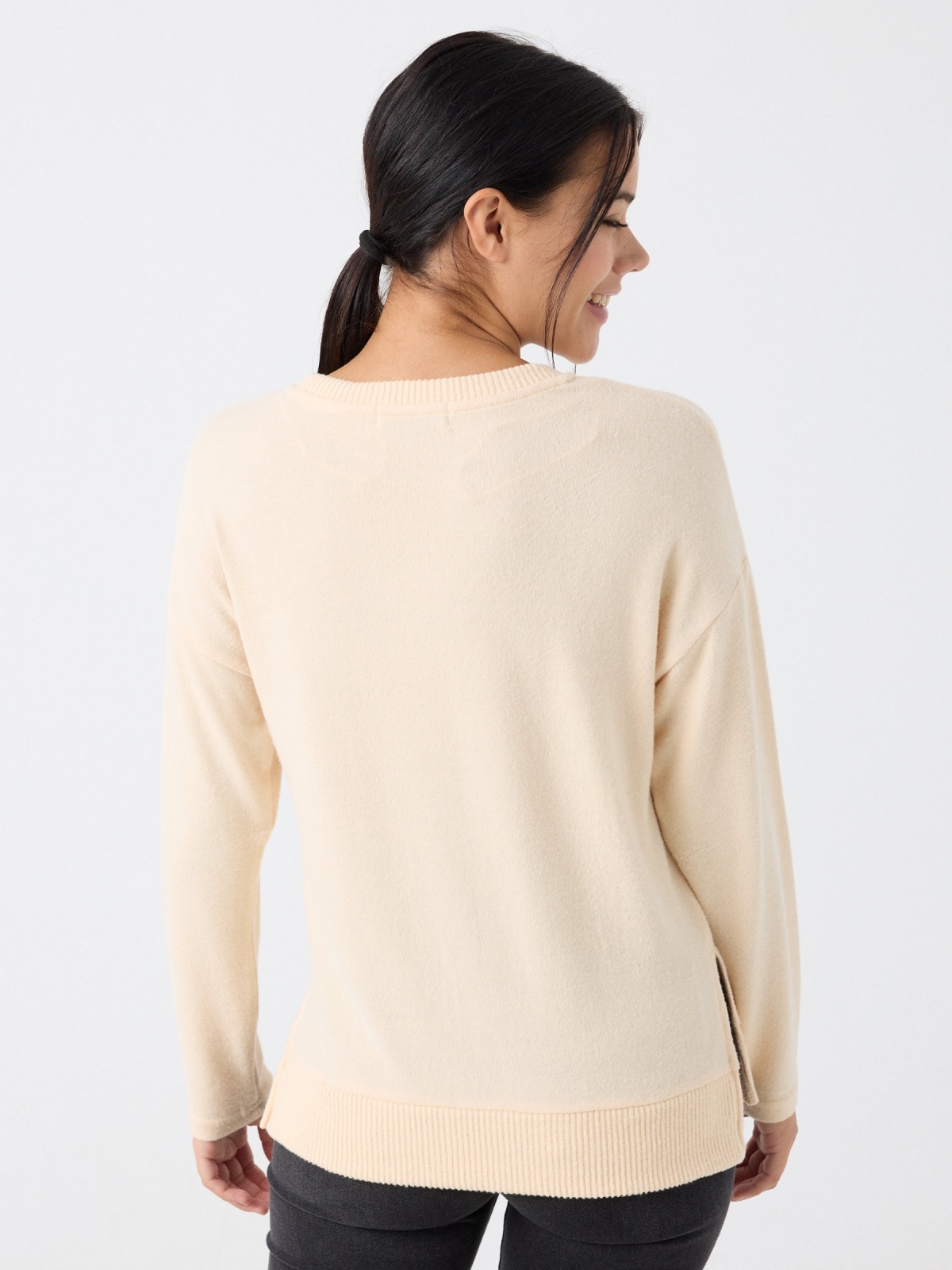 Soft fabric t-shirt sand middle back view