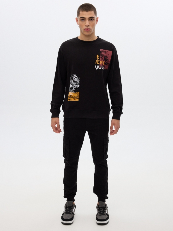 Sweatshirt com estampado preto vista geral frontal