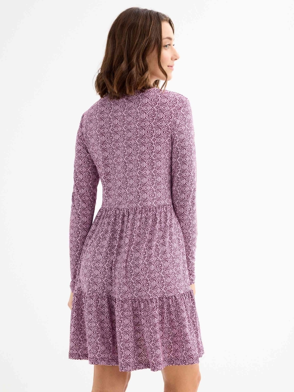 Printed dress with ruffle lilac three-quarter back view