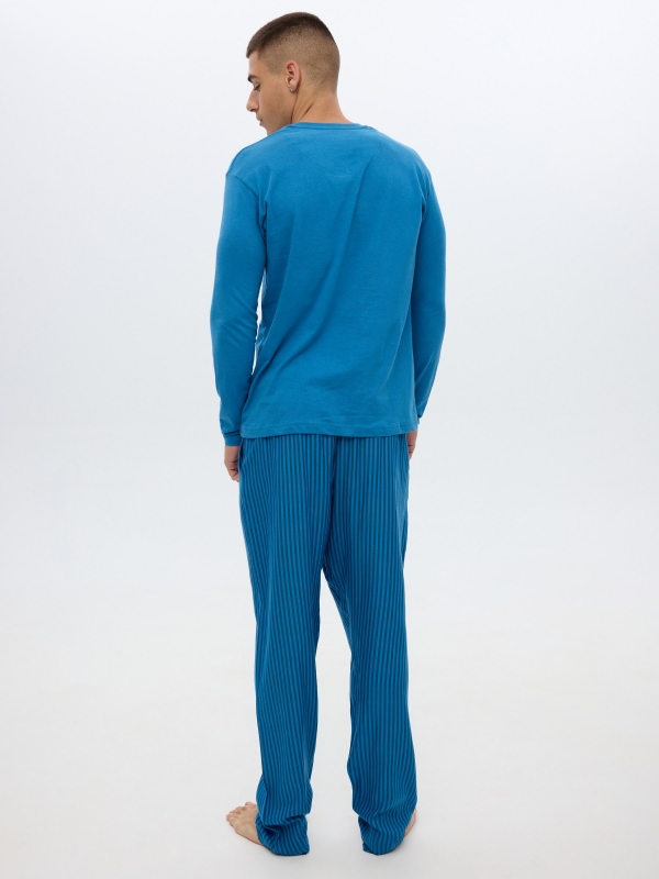 Blue pajamas striped pants blue middle back view