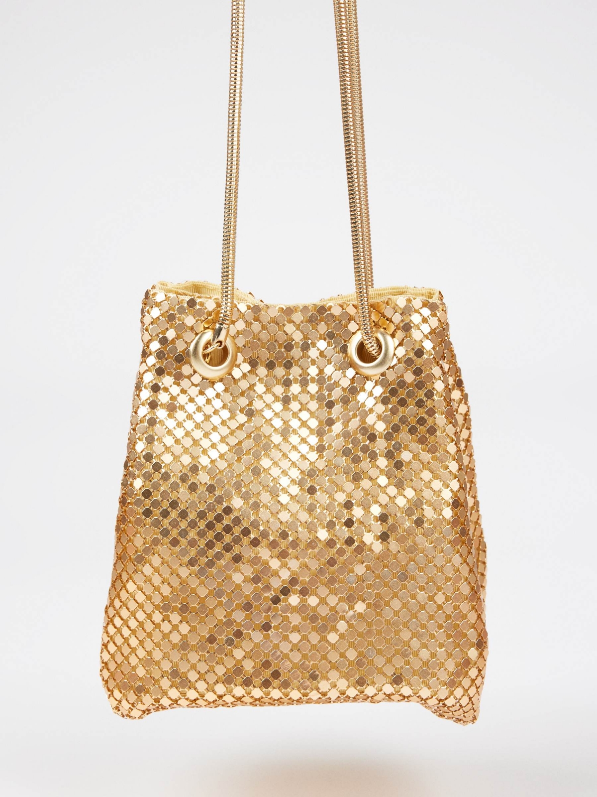Bolsa balde metálica dourado