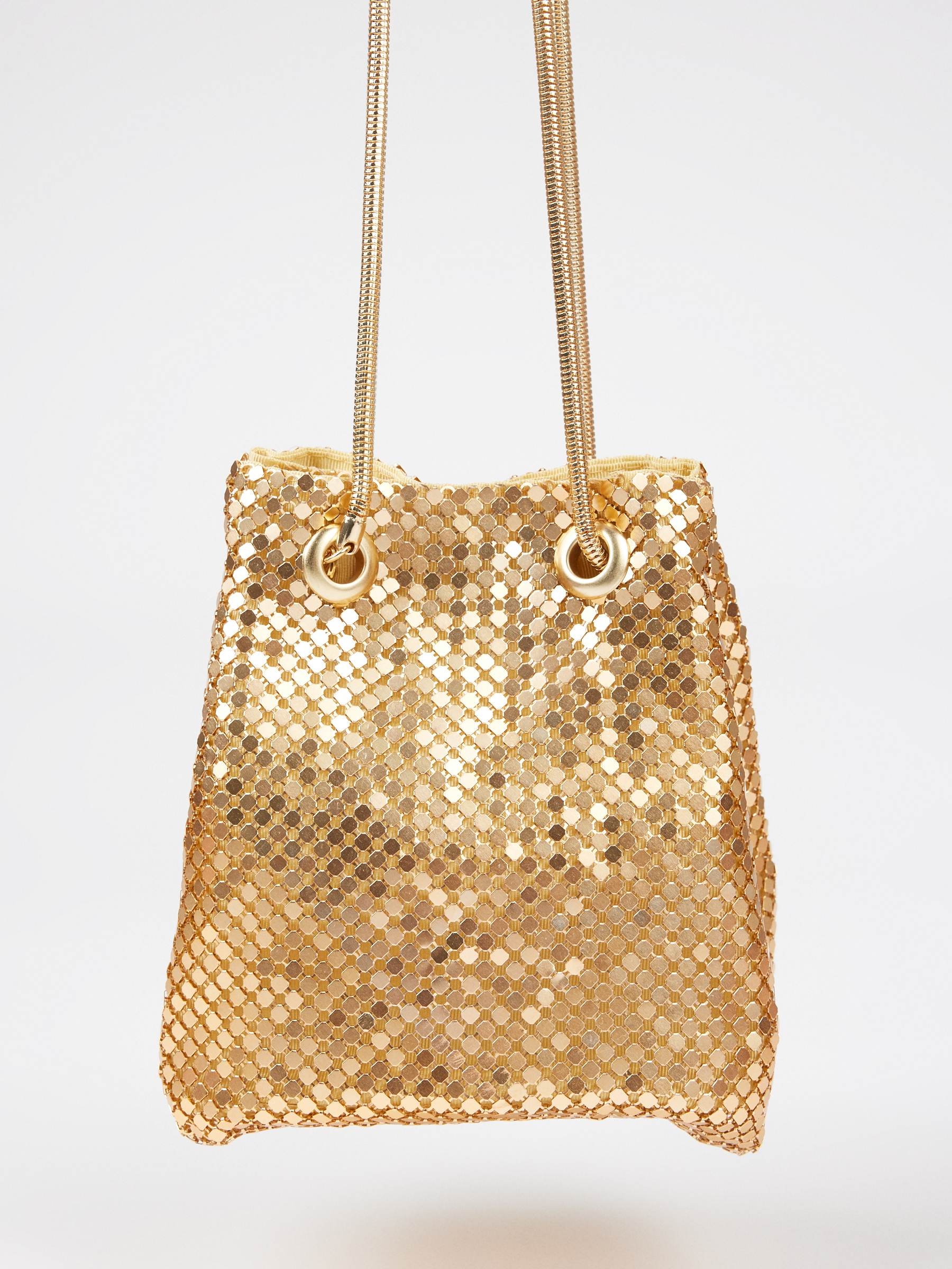 Bolsa balde metálica dourado